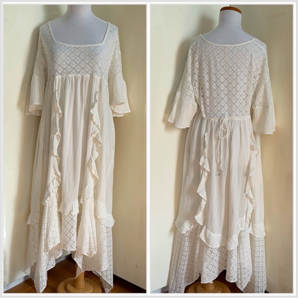 FREE PEOPLE Bring The Romance Handkerchief Hem Maxi Dress in Harbor Fog sz M - Picture 4 of 12